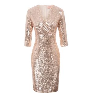 Sequin dress Blush Rose Gold V-neck above knee